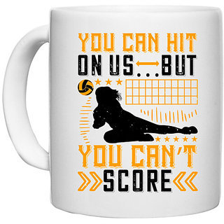                       UDNAG White Ceramic Coffee / Tea Mug 'Volleyball | You can hit on us but you cant score' Perfect for Gifting [330ml]                                              