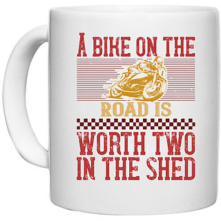                       UDNAG White Ceramic Coffee / Tea Mug 'Rider | A bike on the worth two in the shet' Perfect for Gifting [330ml]                                              