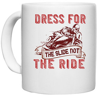                       UDNAG White Ceramic Coffee / Tea Mug 'Rider Biker | dress for the slide not the ride' Perfect for Gifting [330ml]                                              
