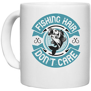                       UDNAG White Ceramic Coffee / Tea Mug 'Fishing | FISHING HAIR' Perfect for Gifting [330ml]                                              