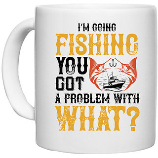                       UDNAG White Ceramic Coffee / Tea Mug 'Fishing | IM GOING FISHING' Perfect for Gifting [330ml]                                              