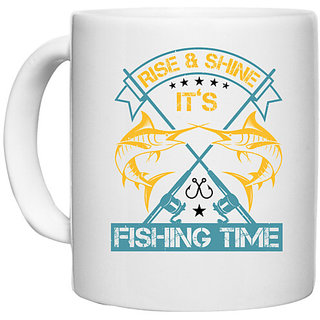                       UDNAG White Ceramic Coffee / Tea Mug 'Fishing | Rise & shine its fishing time' Perfect for Gifting [330ml]                                              