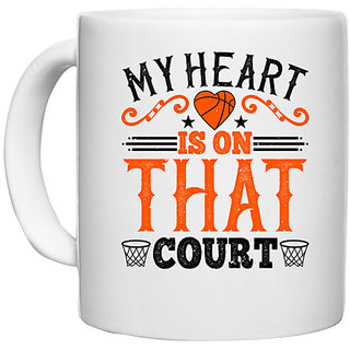                       UDNAG White Ceramic Coffee / Tea Mug 'Heart Basketball | My heart is on that court' Perfect for Gifting [330ml]                                              