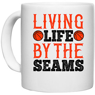                       UDNAG White Ceramic Coffee / Tea Mug 'Basketball | Living life by the seams' Perfect for Gifting [330ml]                                              