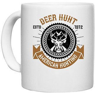                       UDNAG White Ceramic Coffee / Tea Mug 'Hunting | dear hunt american hunting club' Perfect for Gifting [330ml]                                              