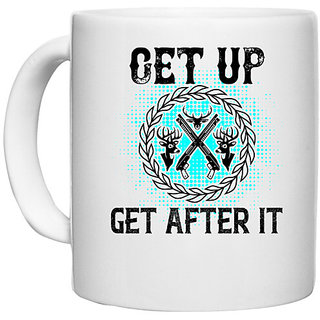                       UDNAG White Ceramic Coffee / Tea Mug 'Hunting | Get up get after it' Perfect for Gifting [330ml]                                              