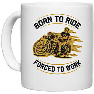                       UDNAG White Ceramic Coffee / Tea Mug 'Rider | Born copy' Perfect for Gifting [330ml]                                              