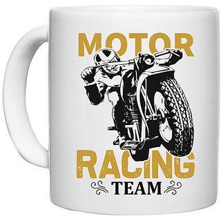                       UDNAG White Ceramic Coffee / Tea Mug 'Rider | Motor' Perfect for Gifting [330ml]                                              
