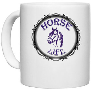                       UDNAG White Ceramic Coffee / Tea Mug '| Horse Life' Perfect for Gifting [330ml]                                              