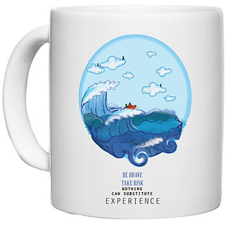                       UDNAG White Ceramic Coffee / Tea Mug 'Sea Tide | Be Brave Take Risk' Perfect for Gifting [330ml]                                              