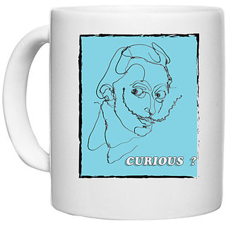                       UDNAG White Ceramic Coffee / Tea Mug '| Curious' Perfect for Gifting [330ml]                                              