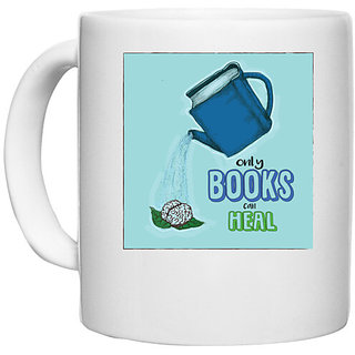                       UDNAG White Ceramic Coffee / Tea Mug 'Books | Only books can heal' Perfect for Gifting [330ml]                                              