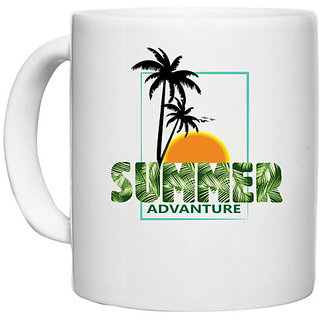                       UDNAG White Ceramic Coffee / Tea Mug 'Summer | Summer Adventure' Perfect for Gifting [330ml]                                              