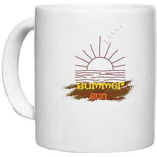                       UDNAG White Ceramic Coffee / Tea Mug 'Summer | Summer Sun' Perfect for Gifting [330ml]                                              