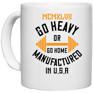                       UDNAG White Ceramic Coffee / Tea Mug 'Gym | Mcmxlvii go heavy or go home manufactured in' Perfect for Gifting [330ml]                                              