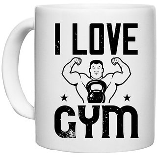                       UDNAG White Ceramic Coffee / Tea Mug 'Gym | i love gym' Perfect for Gifting [330ml]                                              