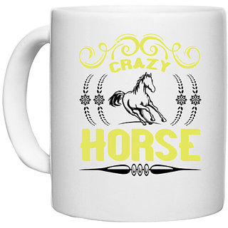                       UDNAG White Ceramic Coffee / Tea Mug 'Horse | crazy horse' Perfect for Gifting [330ml]                                              