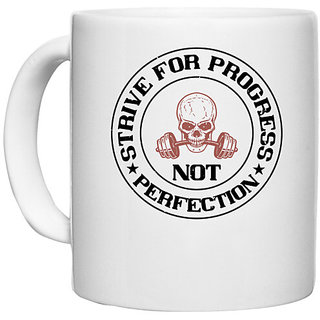                       UDNAG White Ceramic Coffee / Tea Mug 'Gym | strive for progress not perfection' Perfect for Gifting [330ml]                                              