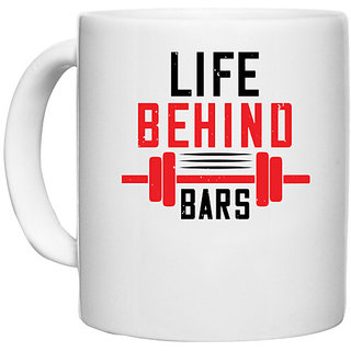                       UDNAG White Ceramic Coffee / Tea Mug 'Gym | life behind bars' Perfect for Gifting [330ml]                                              