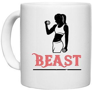                       UDNAG White Ceramic Coffee / Tea Mug 'Gym | beast' Perfect for Gifting [330ml]                                              