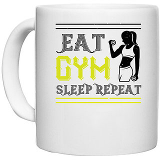                       UDNAG White Ceramic Coffee / Tea Mug 'Gym | eat gym sleep repeat' Perfect for Gifting [330ml]                                              