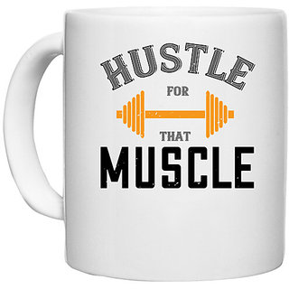                       UDNAG White Ceramic Coffee / Tea Mug 'Gym | hustel for that muscle' Perfect for Gifting [330ml]                                              
