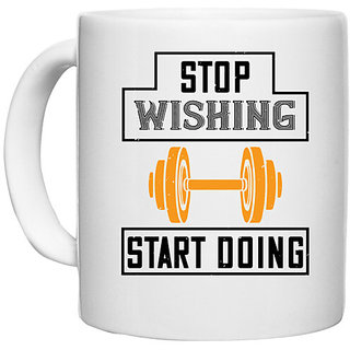                       UDNAG White Ceramic Coffee / Tea Mug 'Gym | stop weshing start doing' Perfect for Gifting [330ml]                                              