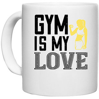                       UDNAG White Ceramic Coffee / Tea Mug 'Gym | gym is my love' Perfect for Gifting [330ml]                                              