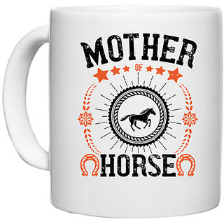                       UDNAG White Ceramic Coffee / Tea Mug 'Horse | mother of horse' Perfect for Gifting [330ml]                                              