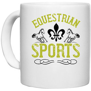                       UDNAG White Ceramic Coffee / Tea Mug 'Horse | equestrian sports' Perfect for Gifting [330ml]                                              