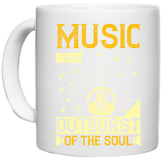                       UDNAG White Ceramic Coffee / Tea Mug 'Music | Music is an outburst of the soul' Perfect for Gifting [330ml]                                              