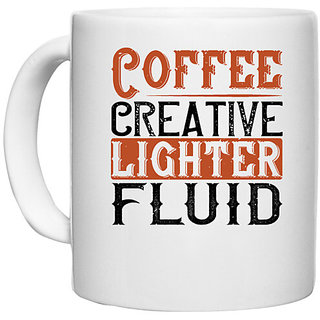                       UDNAG White Ceramic Coffee / Tea Mug 'Coffee | Coffee. Creative lighter fluid' Perfect for Gifting [330ml]                                              