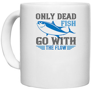                       UDNAG White Ceramic Coffee / Tea Mug 'Swimming | Only dead fish go with the flow' Perfect for Gifting [330ml]                                              