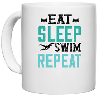                       UDNAG White Ceramic Coffee / Tea Mug 'Swimming | Eat Sleep Swim Repeat' Perfect for Gifting [330ml]                                              