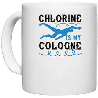                       UDNAG White Ceramic Coffee / Tea Mug 'Swimming | Chlorine is my cologne' Perfect for Gifting [330ml]                                              
