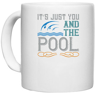                       UDNAG White Ceramic Coffee / Tea Mug 'Swimming | Its just you and the pool' Perfect for Gifting [330ml]                                              