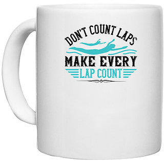                       UDNAG White Ceramic Coffee / Tea Mug 'Swimming | Dont count laps.Make every lap count' Perfect for Gifting [330ml]                                              