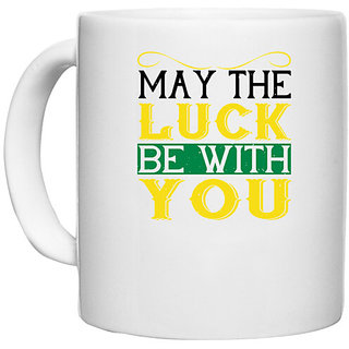                       UDNAG White Ceramic Coffee / Tea Mug 'Luck | may the luck be with you' Perfect for Gifting [330ml]                                              