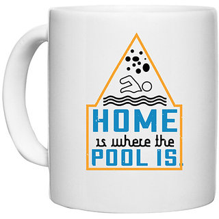                       UDNAG White Ceramic Coffee / Tea Mug 'Swimming | Home is where the pool is' Perfect for Gifting [330ml]                                              