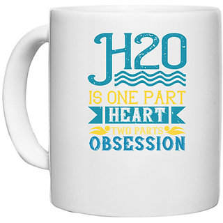                       UDNAG White Ceramic Coffee / Tea Mug 'Swimming | H20 is one part heart, two parts obsession' Perfect for Gifting [330ml]                                              