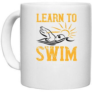                       UDNAG White Ceramic Coffee / Tea Mug 'Swimming | learn to swim' Perfect for Gifting [330ml]                                              