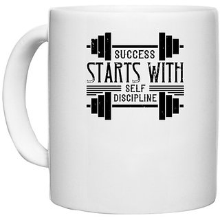                       UDNAG White Ceramic Coffee / Tea Mug 'Gym | Success starts with self-discipline' Perfect for Gifting [330ml]                                              
