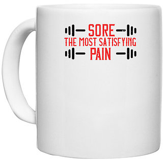                      UDNAG White Ceramic Coffee / Tea Mug 'Gym | Sore. The most satisfying pain' Perfect for Gifting [330ml]                                              