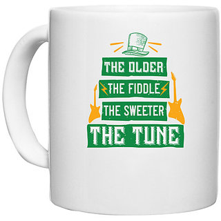                       UDNAG White Ceramic Coffee / Tea Mug 'Music | the older the fiddle the sweetrt the tune' Perfect for Gifting [330ml]                                              
