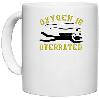                       UDNAG White Ceramic Coffee / Tea Mug 'Swimming | Oxygen is overrated' Perfect for Gifting [330ml]                                              