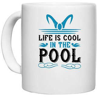                      UDNAG White Ceramic Coffee / Tea Mug 'Swimming | life is cool in the pool' Perfect for Gifting [330ml]                                              