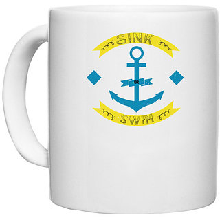                       UDNAG White Ceramic Coffee / Tea Mug 'Swimming | Sink or swim' Perfect for Gifting [330ml]                                              