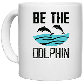                       UDNAG White Ceramic Coffee / Tea Mug 'Swimming | be the dolphin 2' Perfect for Gifting [330ml]                                              