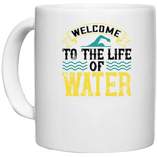                       UDNAG White Ceramic Coffee / Tea Mug 'Swimming | 02 WELCOME to the life of water' Perfect for Gifting [330ml]                                              