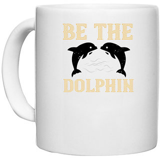                       UDNAG White Ceramic Coffee / Tea Mug 'Swimming | be the dolphin' Perfect for Gifting [330ml]                                              
